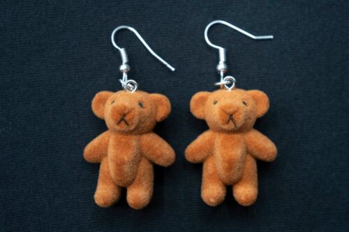 Teddy Bär Ohrringe Miniblings Hänger Teddybär Bärchen Grizzly Flock hellbraun - Picture 3 of 3