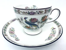 Wedgwood Kutani Crane Leigh Footed Cup Saucer w/ interior design MINT MULTIPLES