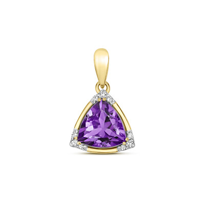 Amethyst und Diamant Trillion Anhänger 9 kt Gelbgold Halskette echte Steine