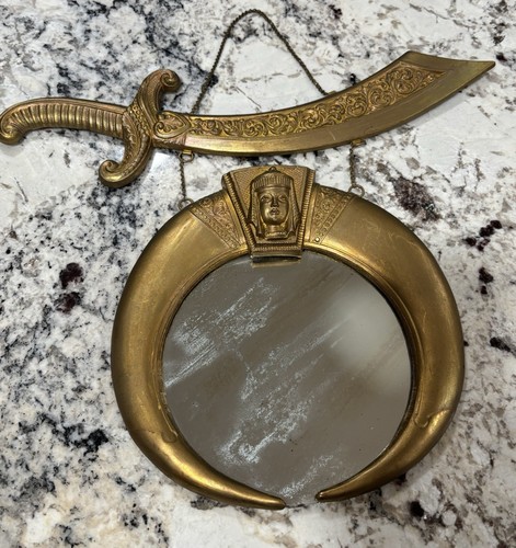 Specchio Shriners vintage con scimitarra mezzaluna chiave di volta sfinge arte metallo funziona NJ - Foto 2 di 22