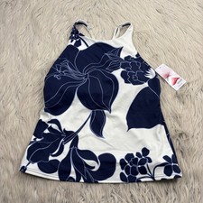 NWT Lands' End Women's 8 White Navy Floral Strappy Back Tankini Swim Top