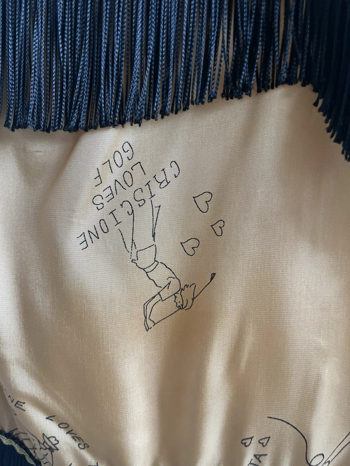 Novedad Camiseta sin Mangas con Flecos Burlesque Vaquera Romántica Estampado Caprichoso Dorado Satinado Foto 3 de 4