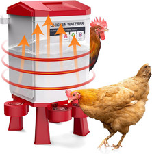 Heated Chicken Waterer, 2 Gallon Thermostatic Poultry Drinker with 4 Cups, Outdo