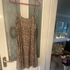 boohoo Womens Leopard Animal Print Slip Dress Midi Scoop Neck Strappy UK 16