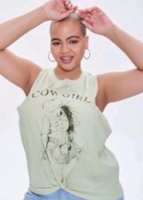 Forever 21 Cowgirl T-shirt Size 1X Sleeveless Pastel Green Rodeo Western Muscle 