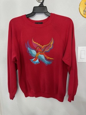 Vintage Laurel Burch Crew Sweatshirt XL Birds Pullover Red Ethereal Hanes 90s