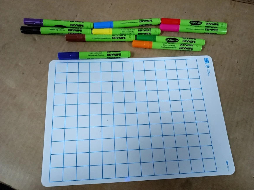 Show Me A4 Gridded Mini Whiteboard Kit Marker Pen Assorted Erasable