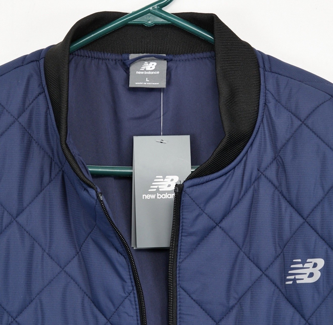 New Balance Mens Puffer Jacket Navy Blue Quilted zip Insulated Bomber Coat Large thumbnail 7