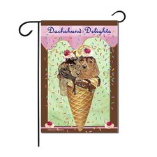 Dachshund Delights Ice Cream Cone Garden Flag, Double-Sided 12" X 18" Yard Decor