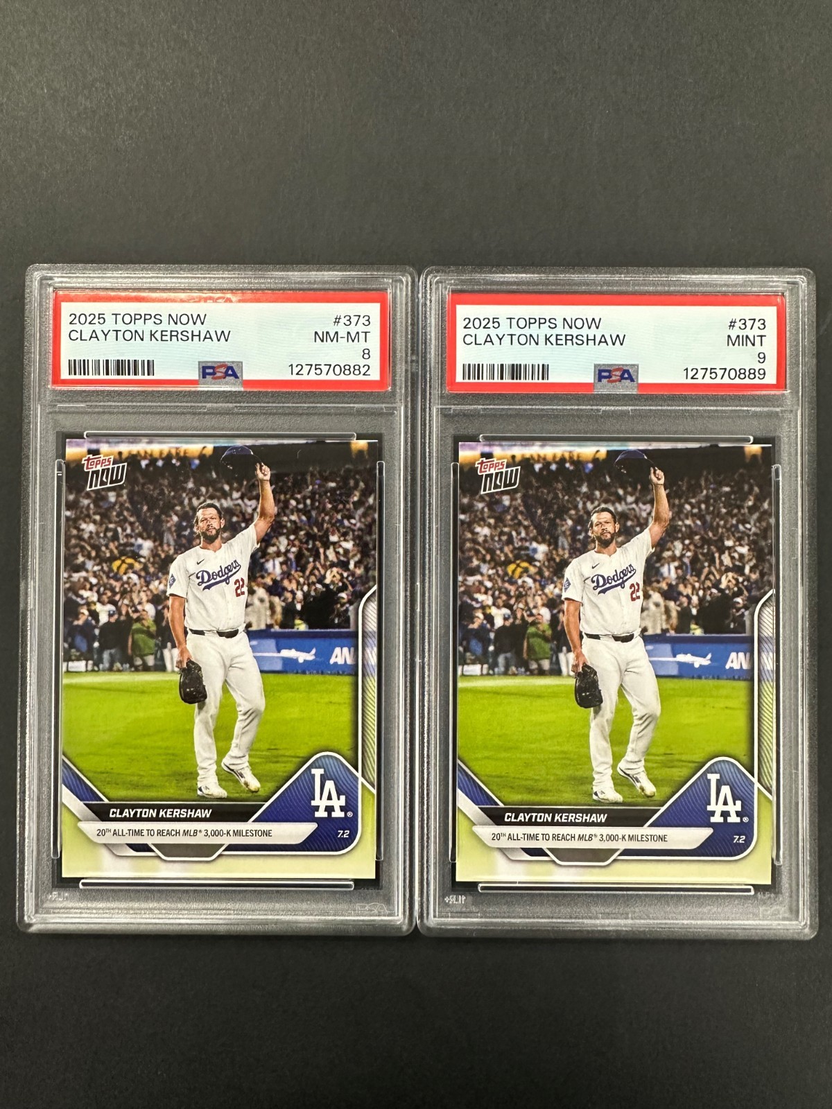 2025 Topps Now Clayton Kershaw #373 PSA 8 & MINT PSA 9 (3,000-K) LA Dodgers MLB