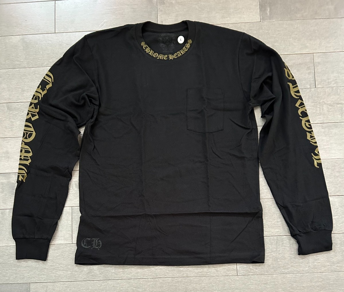CHROME HEARTS ブラック ゴールド Chrome Hearts Neck Logo Pocket LS Tee Black/Army Green Size L NEW