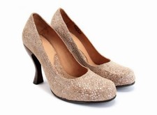 John Fluevog Attentions Paris nude metallic textured suede Pumps 6.5