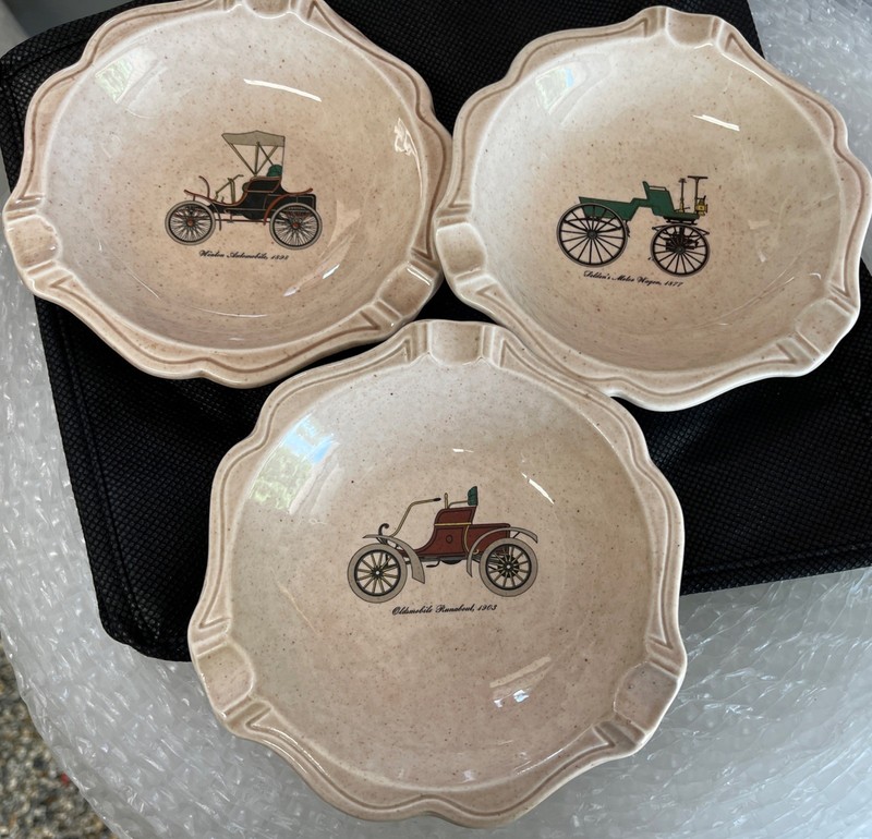 3 Royal China USA Ashtrays Antique Cars Decor