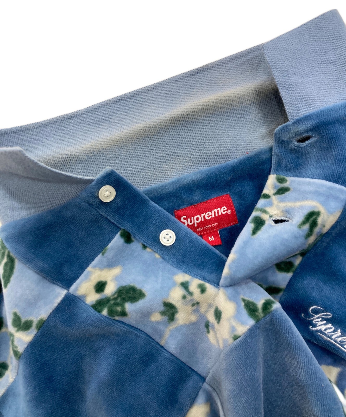 SUPREME Floral Patchwork Velour L/S POLO 21AW Size: M Blue Men thumbnail 3