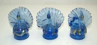 3 Vintage Salviati Murano Glass Blue & Gold Peacock Place Card Holders