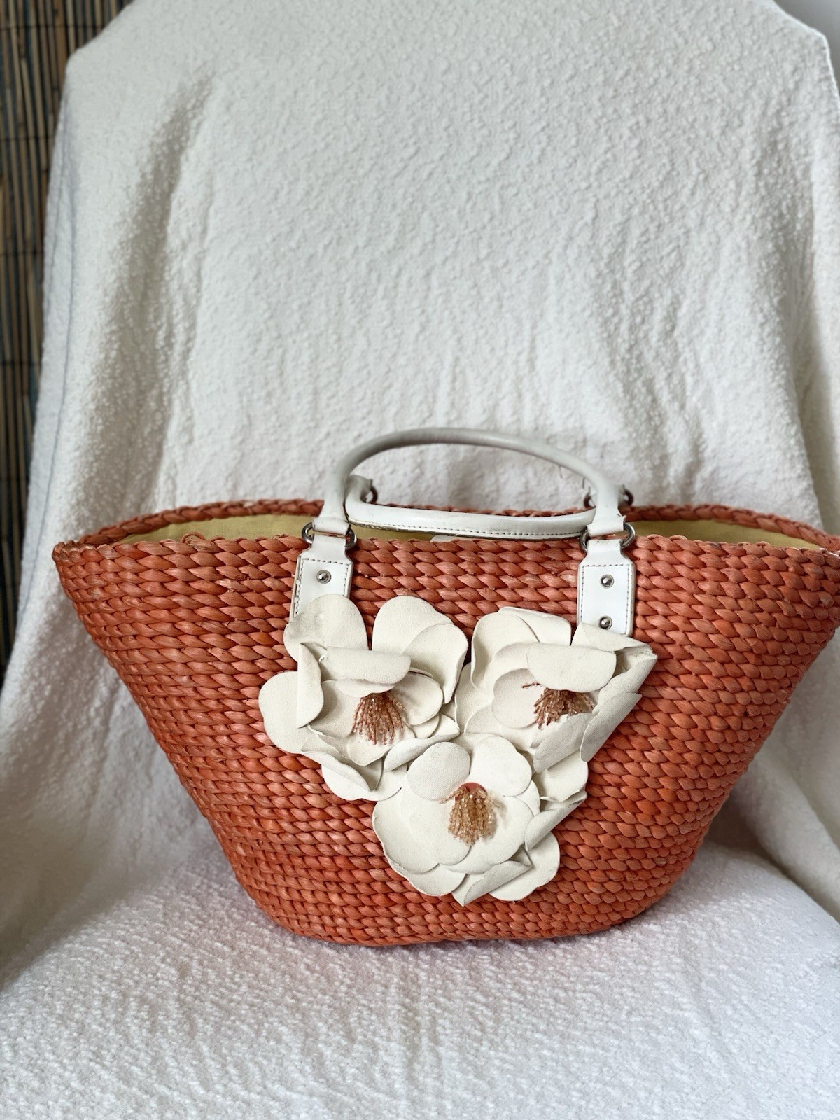 Orange Boho Straw Beach Tote