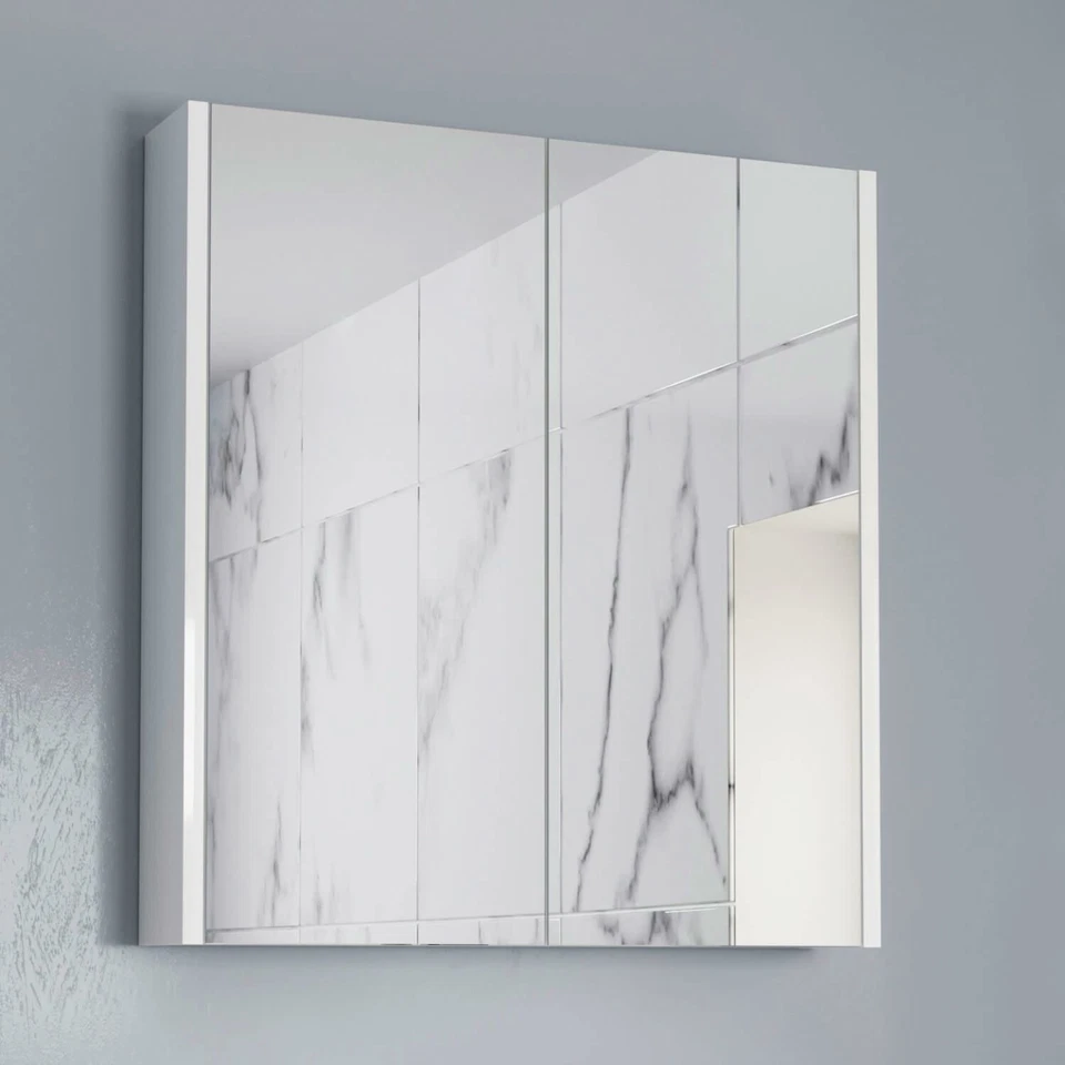 600mm Bathroom Mirror Cabinet 2 Door Storage Cupboard Wall Hung Modern White - Image 2 of 4