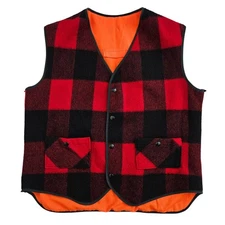 Woolrich (Mens Large) Buffalo Plaid Red Vest Hunting Wool Flannel Hunter Orange