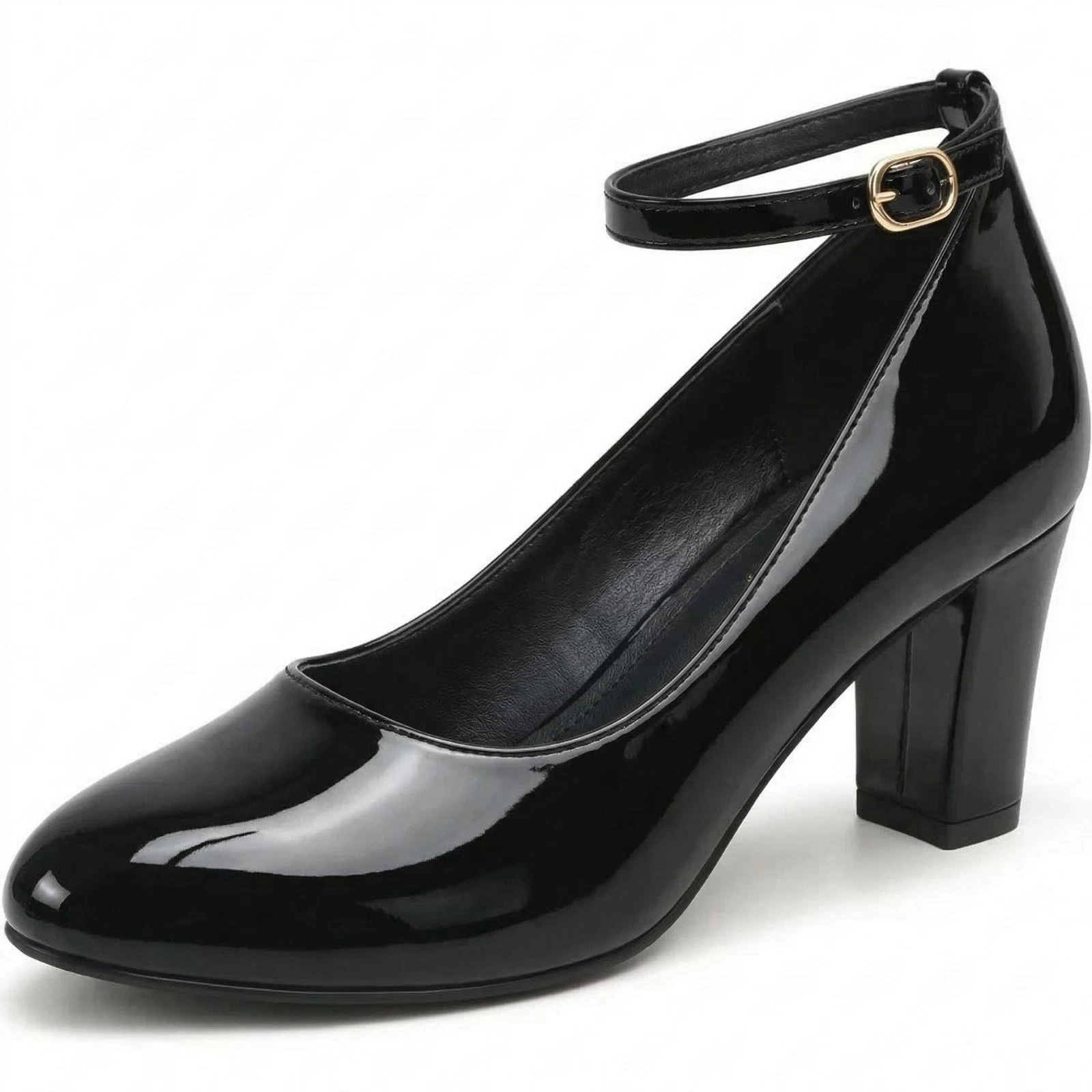 WOMENS LADIES BLOCK HEEL ANKLE STRAP WORK COURT EVENING DRESS GIRLS SHOES PUMPS