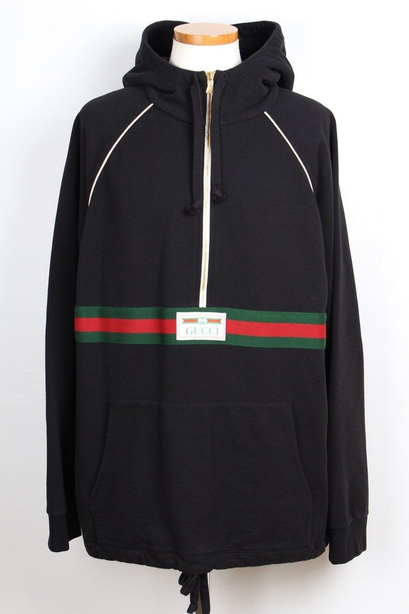 パーカー・フーディ Gucci WEB DETAIL HOODIE Gucci Web Detail Half-Zip Hoodie Black XL 12345 64627200 | eBay