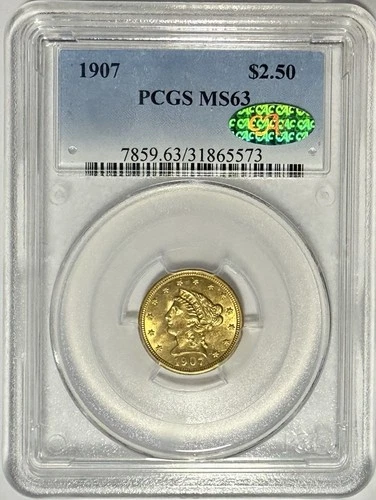 1907 $2.5 Liberty Head Gold Quarter Eagle PCGS MS63 CAC ✴️SUPURB EYE APPEAL✴️
