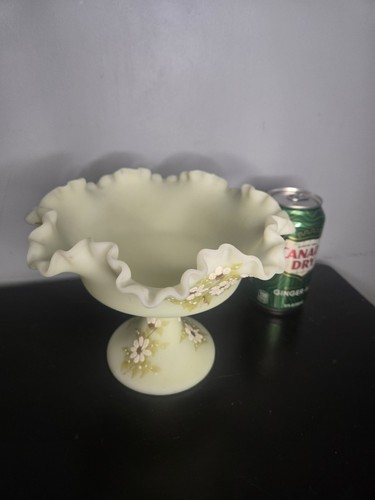 Vintage Fenton Pudding Uran Standfuß Bonboniere handbemalt leuchtend signiert   - Bild 8 von 24