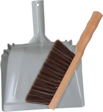 Metal Dust Pan and Brush Set Soft Bristle Wooden Broom Heavy Duty Pan