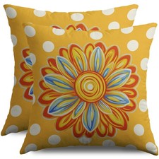 Summer Floral Pillow Covers 18X18 Set of 2, Yellow Red Sunflower Flower Seaso...