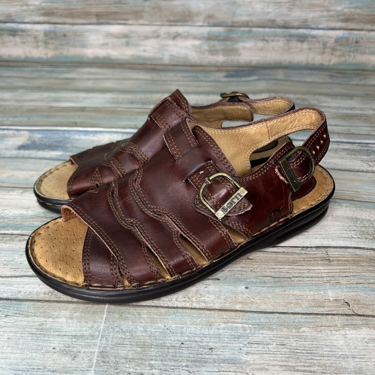 Men’s Born Fisherman Sandals 10/44 M/w Brown Buckle Close Sling Back #4515 Born Fisherman Sandals Womens Size 7 M Open Toe Slingback  main image 3