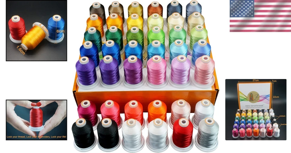 1000M Polyester Embroidery Thread Kit - 42 Spools Including Extra Black & White - Image 2 of 4