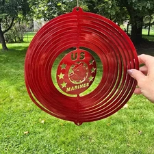 12" Hanging Wind Spinner US Marines Red in Color Concentric Circles