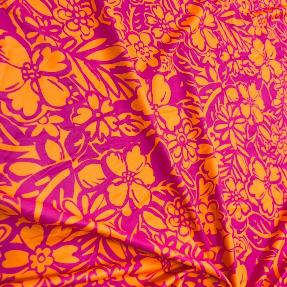 Traje de baño hawaiano tropical naranja estampado tela elástica 60" ancho spandex por yarda Foto 4 de 4