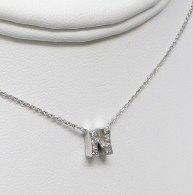 Süßes 13-14 kt Weißgold Diamant Initiale N Halsreif Halskette 16'' B6666