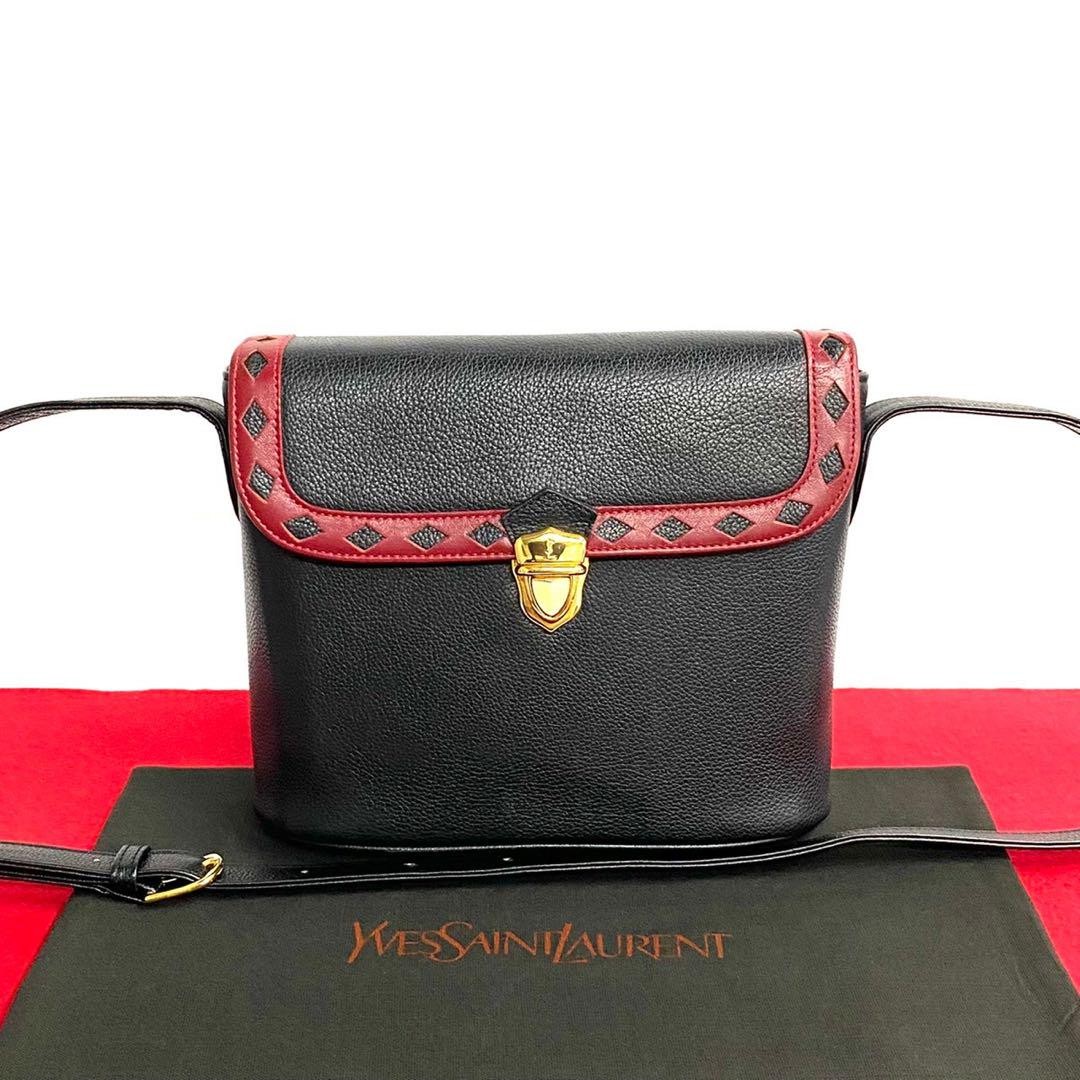 Yves Saint Laurent Black Leather Mini Shoulder Bag with Cutout Logo Pre-Owned