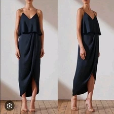 NWT Shona Joy Luxe Draped Tulip Hem Cocktail Frill Dress Sapphire Blue (6) #0443