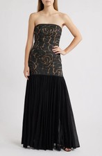 Sonya Moda Black Nude Eden Mixed Media Strapless Gown Size Medium $448