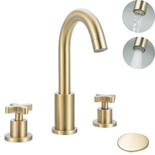 2 Cross Handle Gold Bathroom Sink Faucet Inset Dual Function Aerator Sprayer