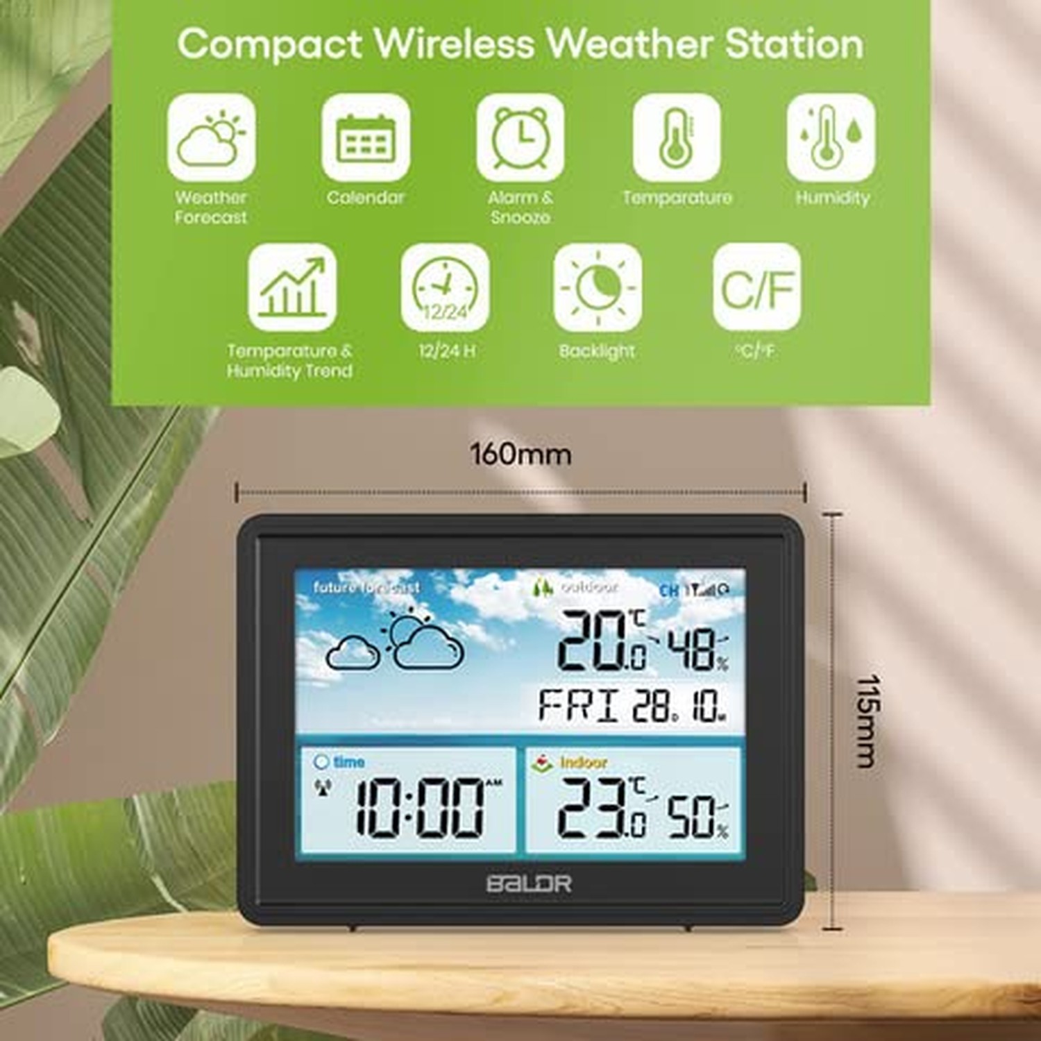 BALDR Home Weather Station & Indoor Outdoor Thermometer with Wireless Remote ...
