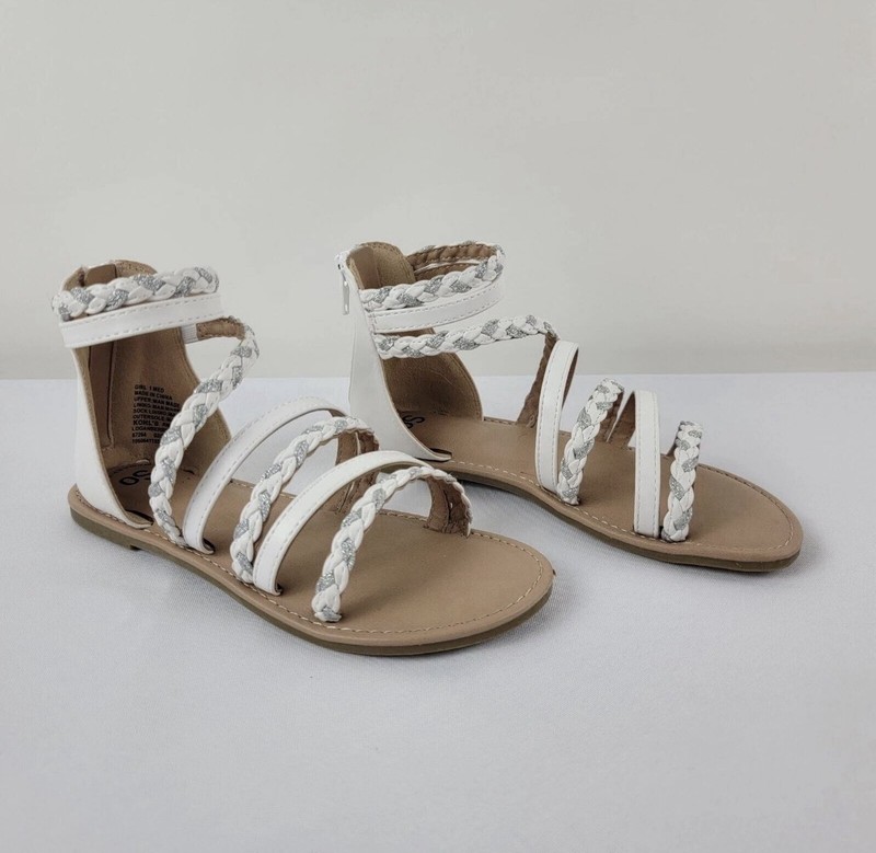 SO® Longanberry White Girls' Gladiator Zip-up Sandals Sz 6