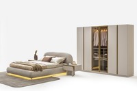 Schlafzimmer Set Bett + 2х Nachttische + Kleiderschrank Modern MöBel 4Tlg