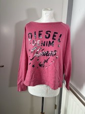 Diesel Denim Chicago Sweatshirt Pink Graphic Logo Crew Neck Size L