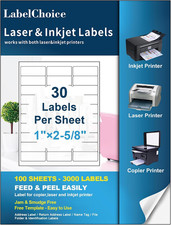 100 Sheets 3000 Pcs 30-Up 1" X 2-5/8" Shipping Address FBA Labels for Laser In