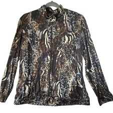 Chico's Animal Print Bomber Jacket Women Size 2 Bronze Excellent Mock Neck Zip