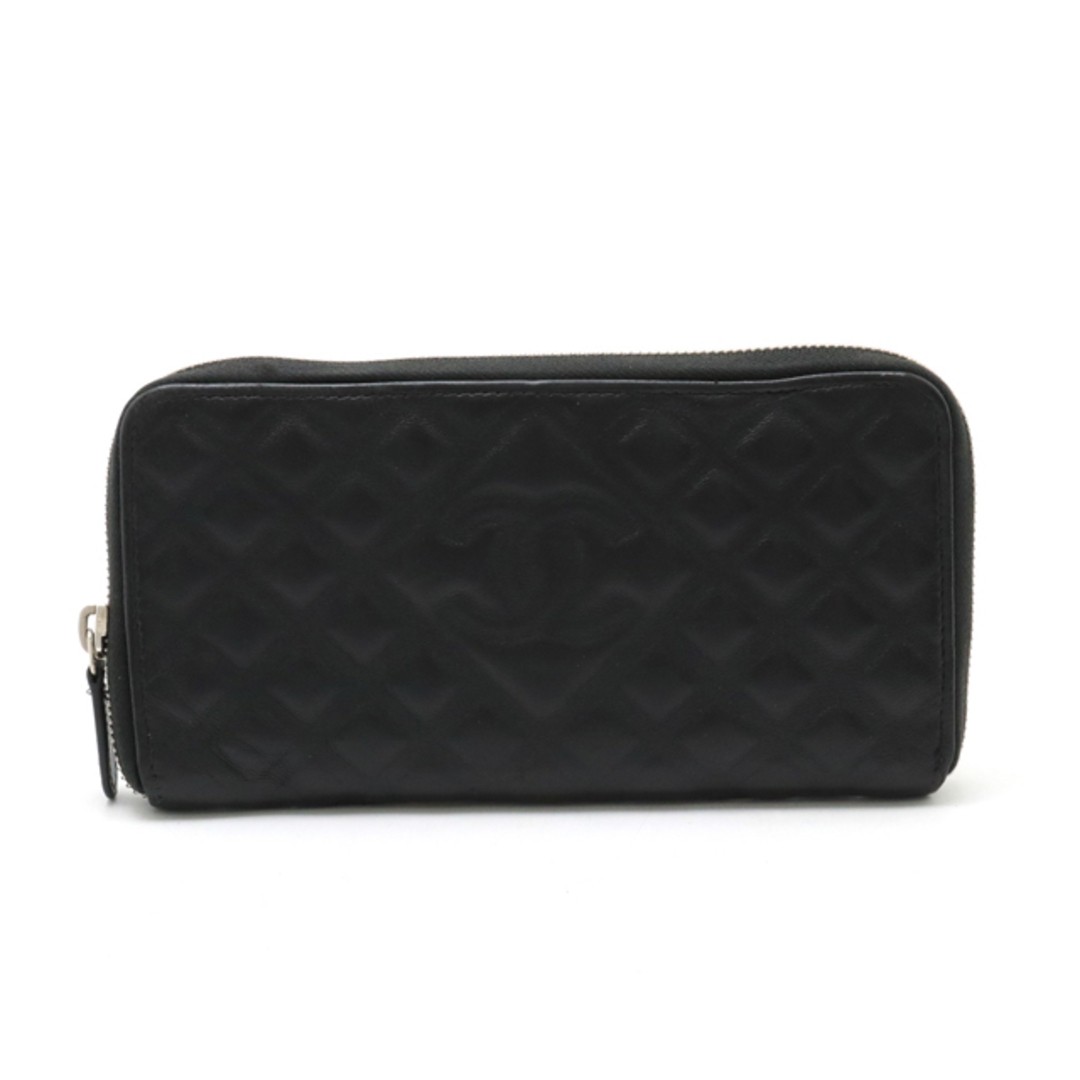 Chanel Black Leather Diamond Stitch Long Wallet with Silver Hardware