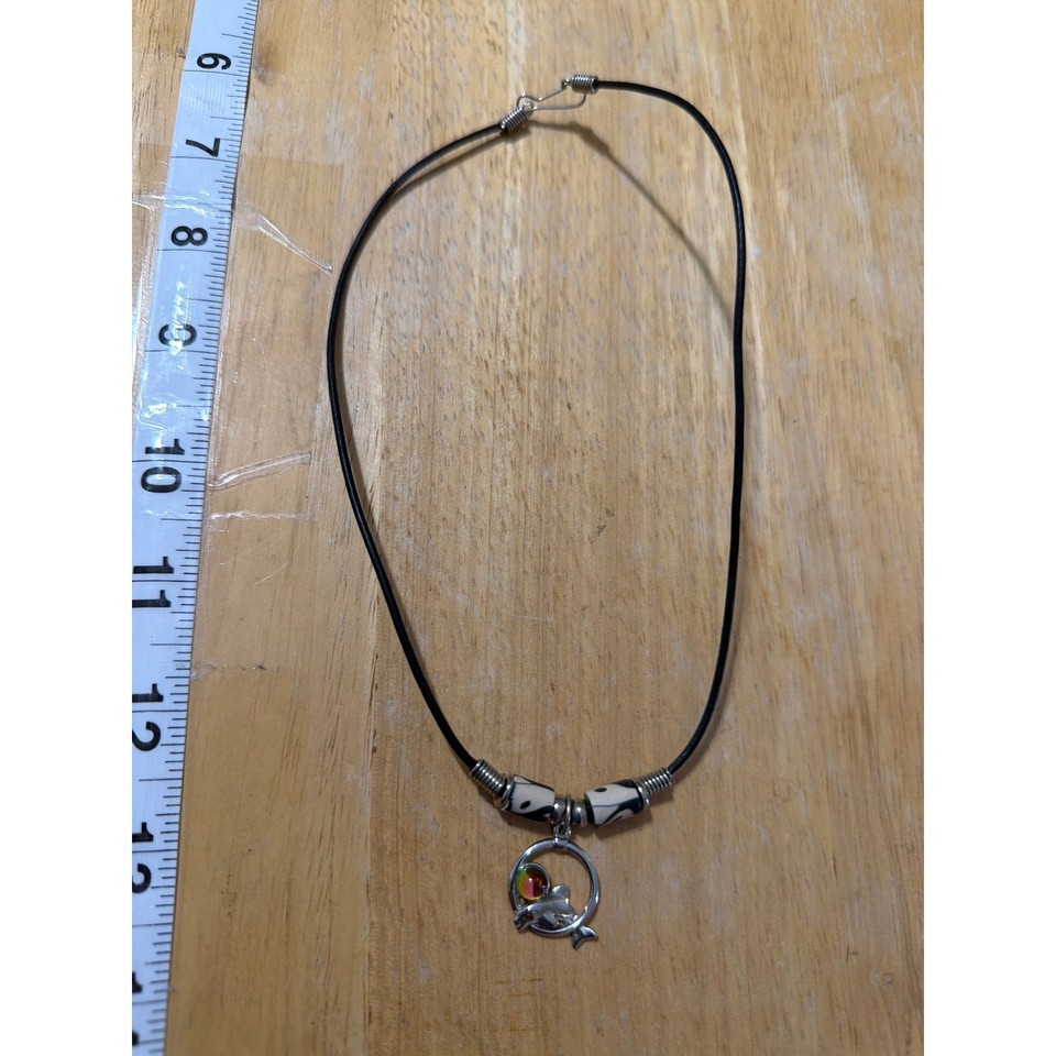 Dolphin Mood Necklace with Beads Black Cord Chocker Boho Festival Gift ...