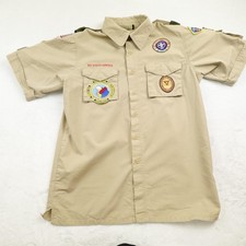 Boy Scouts Of America Uniform Shirt Mens Small Khaki Short Sleeve Patch Badges