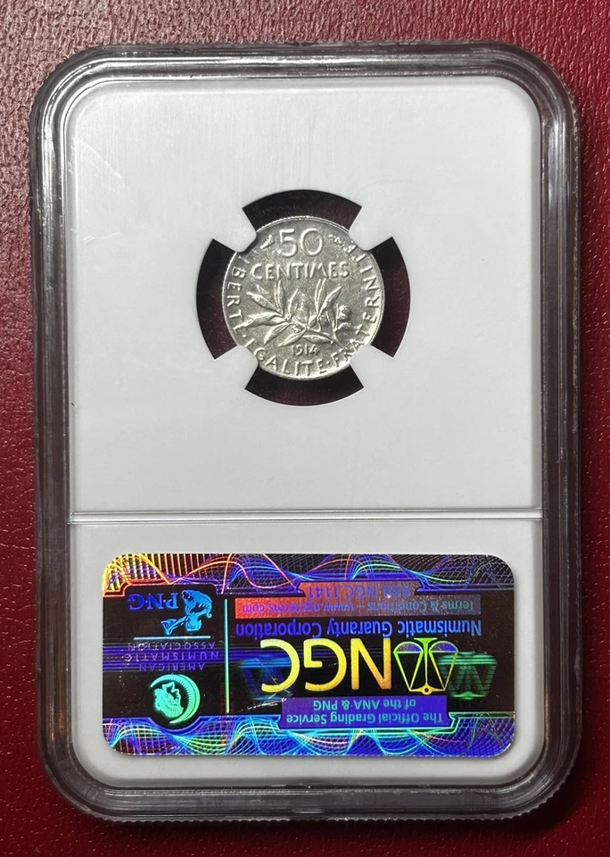 NGC 1914 France 50c AU 58 Beautiful Coin Amazing NGC Graded Certified Rare Coin - Image 3 of 4