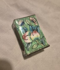 vintage Chinese green cloisonn&eacute; enamel matchbox holder featuring a floral design
