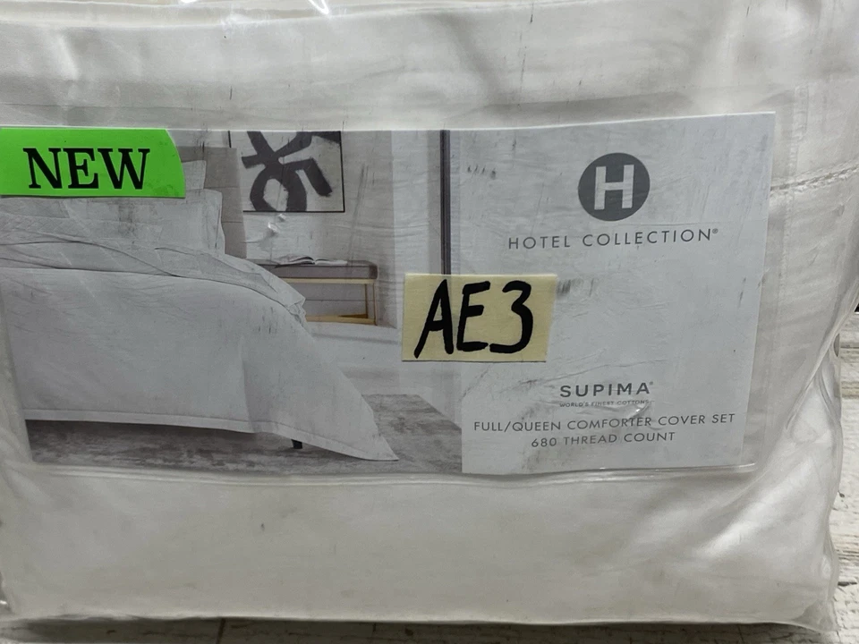 Hotel Collection 680 TC Supima Full/Queen Duvet & Shams Set White New - Image 2 of 4