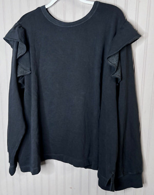 Old Navy Womens SWEATSHIRT 4X Black Cotton Added Ruffle Girly Crewneck NEW